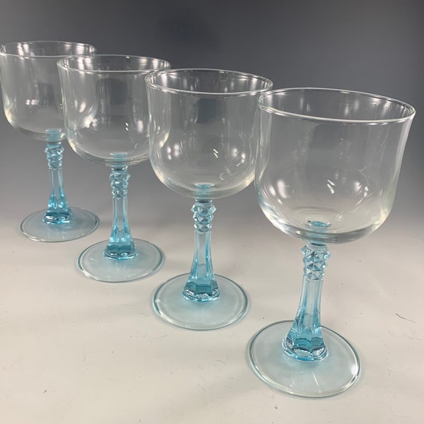 Cristal D'Arques Pale Blue and Clear Water Goblets ~ Set of 4