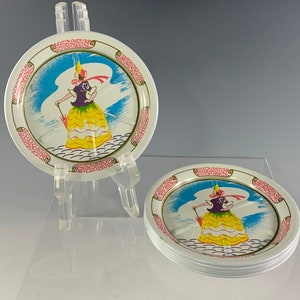 Vintage Tin Coasters with Southern Belle Lithographs ~ Set of 6 ~ 1950s vintage