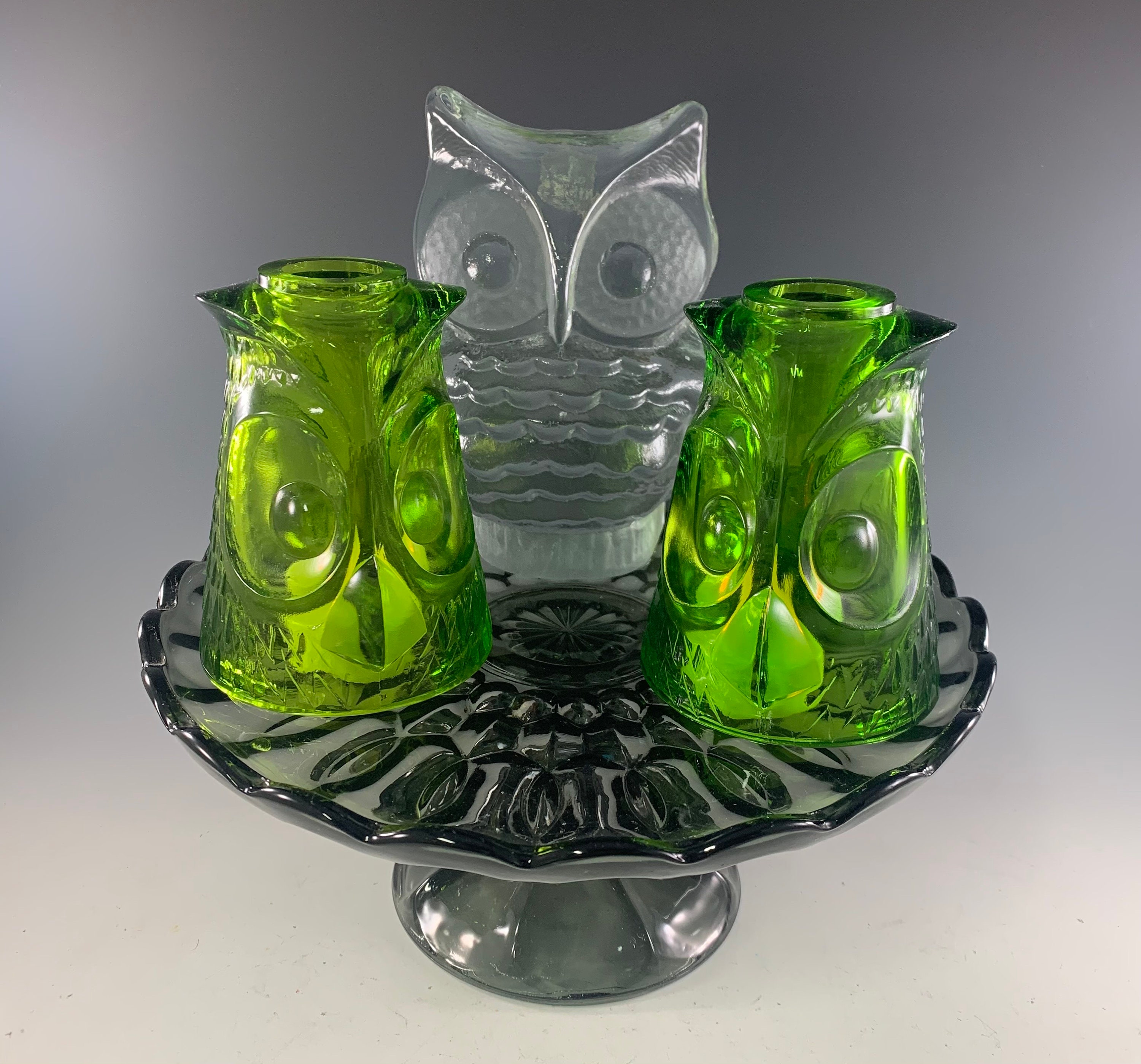 Green Viking Glass Owl Candle Holder