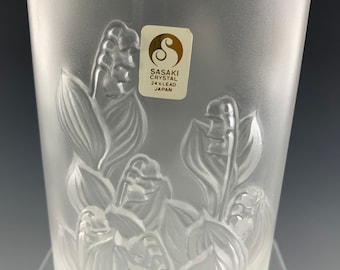 武蔵野東・西線竣工記念　HOYA CRYSTAL VASE Signed Hoya Cut Crystal Vase Original Sticker 10-9/16
