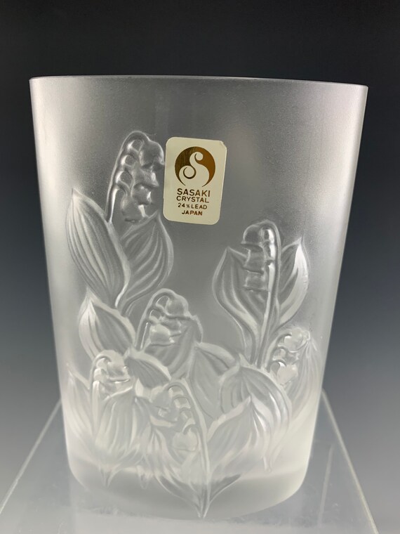 武蔵野東・西線竣工記念　HOYA CRYSTAL VASE Signed Hoya Cut Crystal Vase Original Sticker 10-9/16
