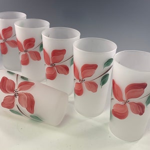 Federal Glass Gay Fad Poinsettia Tumblers ~ Set of 6