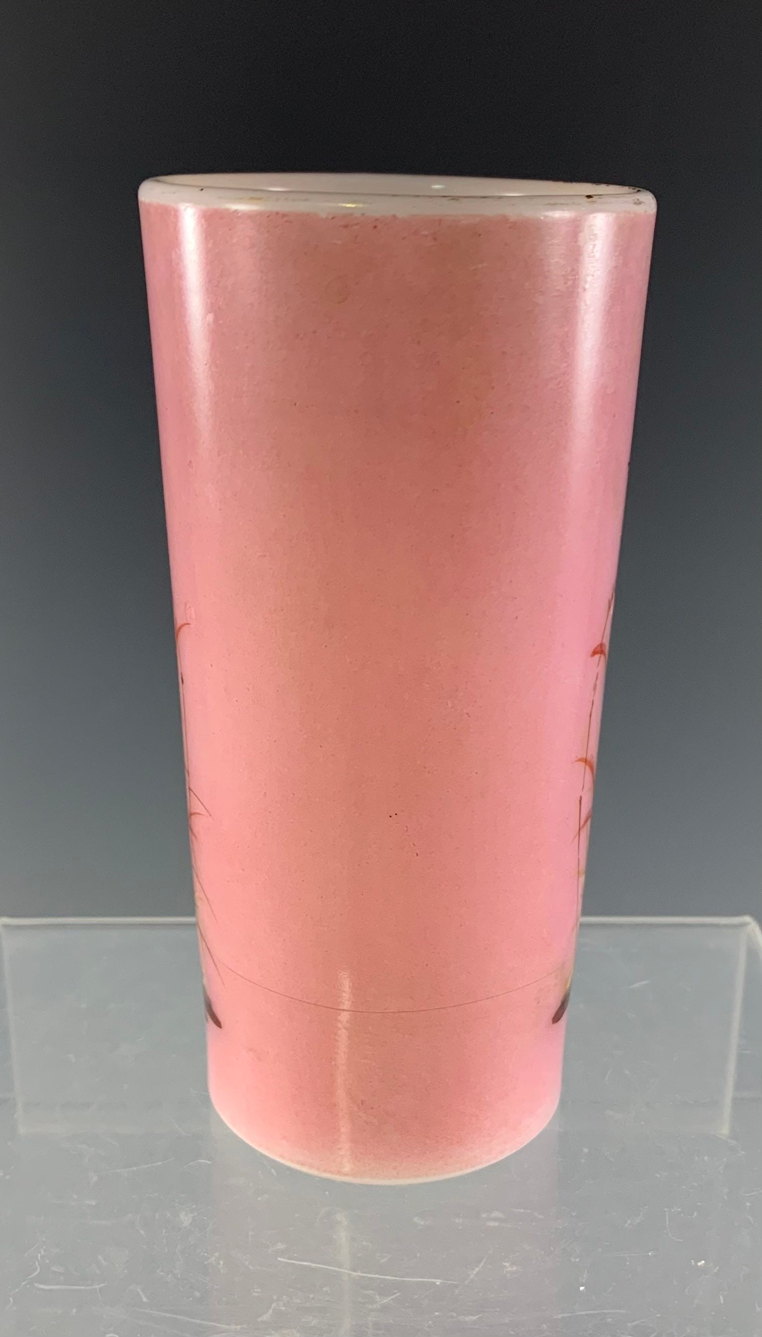 Victorian Era Pink Milk Glass Vase With Painted Stork or Heron Etsy
