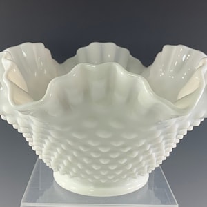 Fenton Milk Glass Hobnail Double Crimp Bowl, Fenton Ware #3924