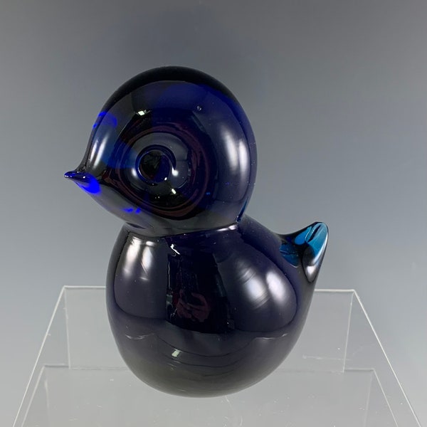 FM Konstglas Ronneby Sweden Cobalt Blue Glass Bird Figurine/Paperweight