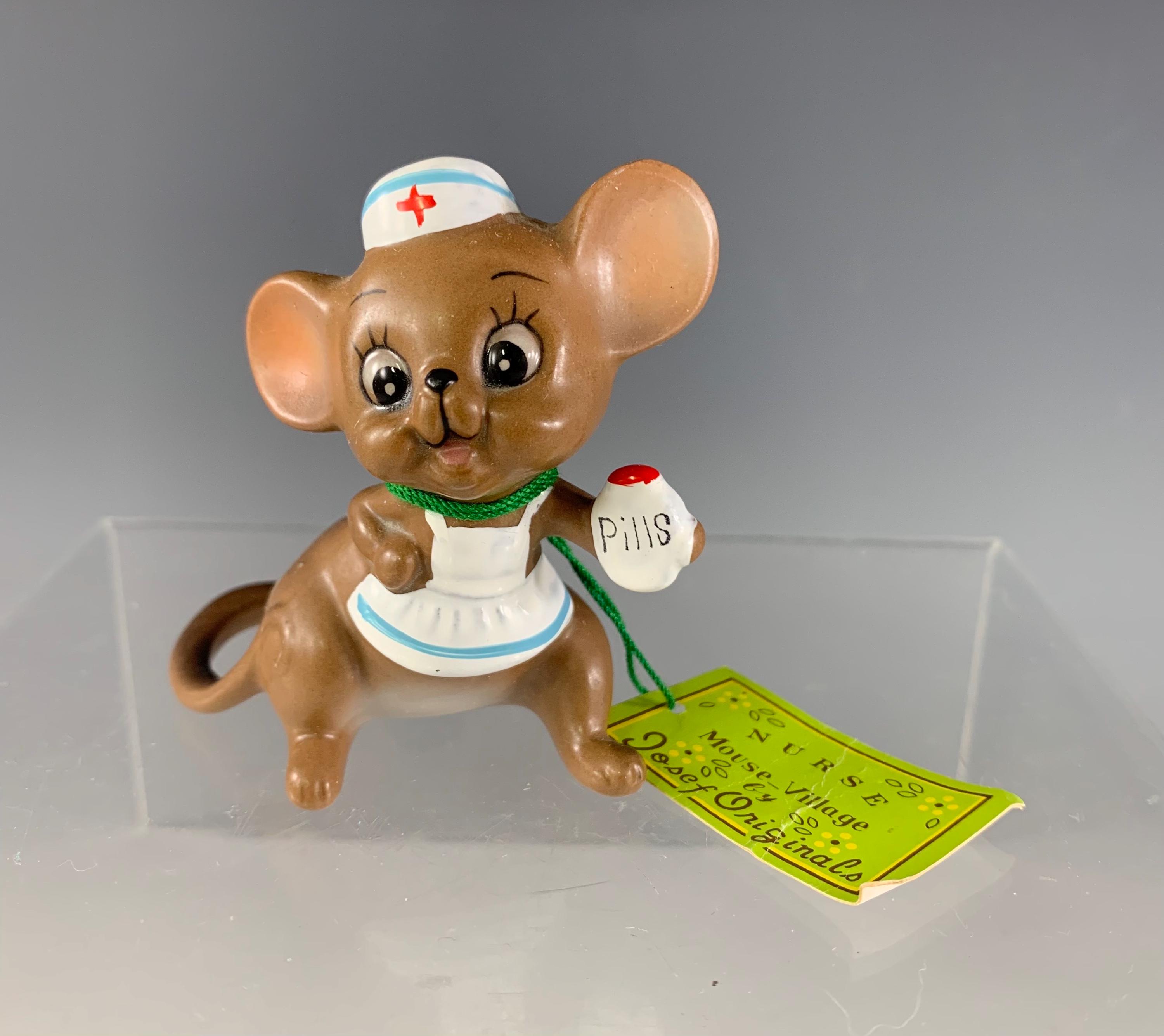 Josef Originals Nurse Mouse Village Figurine With Original Tag and