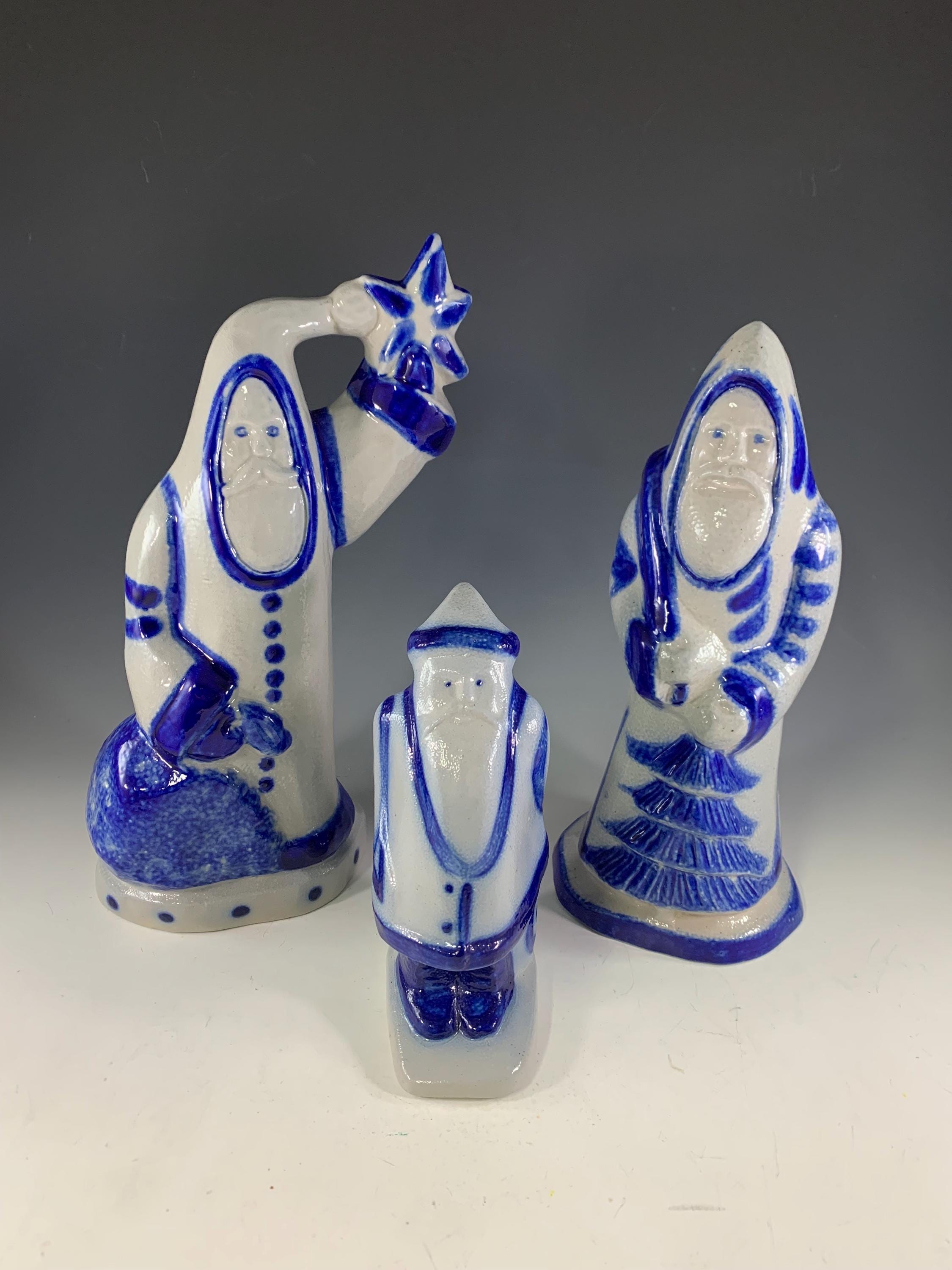 Salt Glaze Blue Santas - Etsy