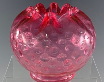 Fenton Polka Dot in Ruby Overlay Rose Bowl Ware 2424 circa 1956-1969