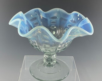 Dugan Glass Pressed Coinspot Footed Comport in Clear Opalescent