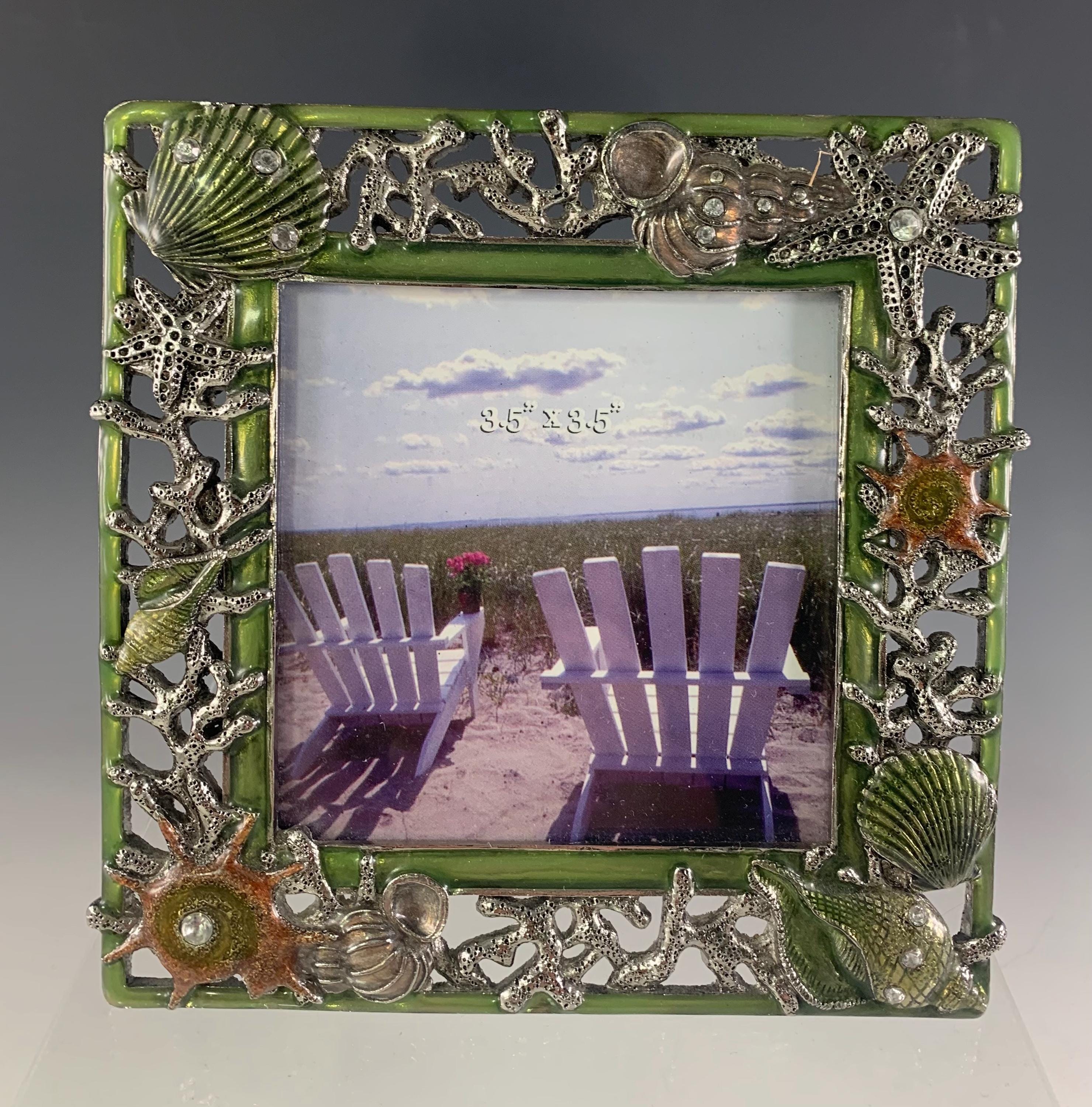 Seashell Border Enameled Photo Frame With Crystals - Etsy