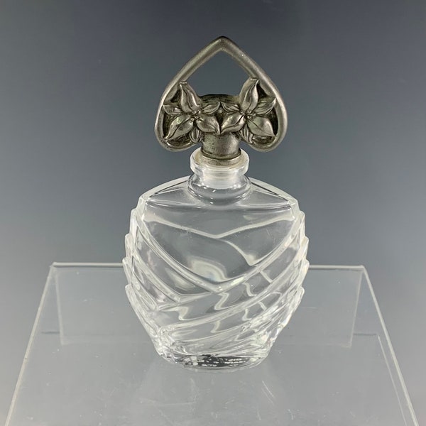 Cristal VCA Perfume Bottle with Double Flower Pewter Stopper Made in France