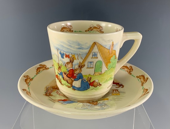 Royal Doulton “bunnykins” Casino Shape Teacup and Saucer With