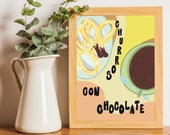 A5 churros art print Illustration Spanish chocolate food artwork Cafe breakfast in Spain