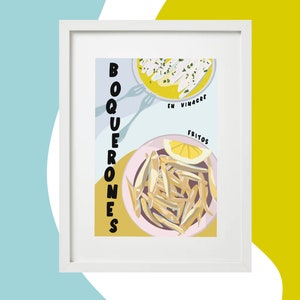 Spanish Fish Art Print | Illustration Boquerones Seafood Food Artwork | Tapas Dish with Anchovy