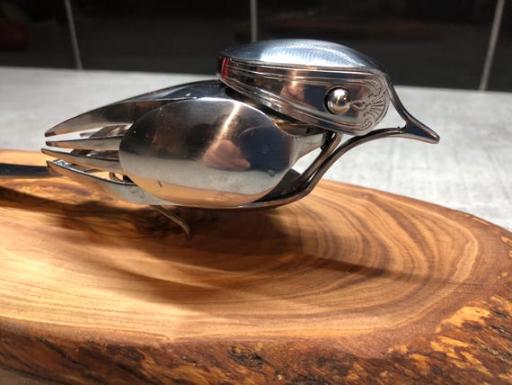 Cutlery Bird Sculpture – Handmade Recycled Silverware – Garden or Home Decor: Handmade Metal Figurine
