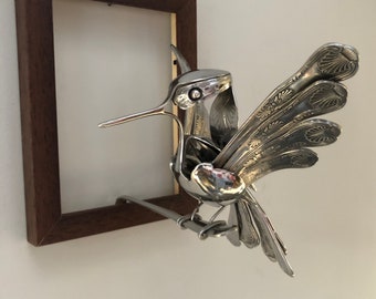 Hummingbird Cutlery bird, hand-made from upcycled silverware, wall art, bird figurine, spoon artwork, bird lovers