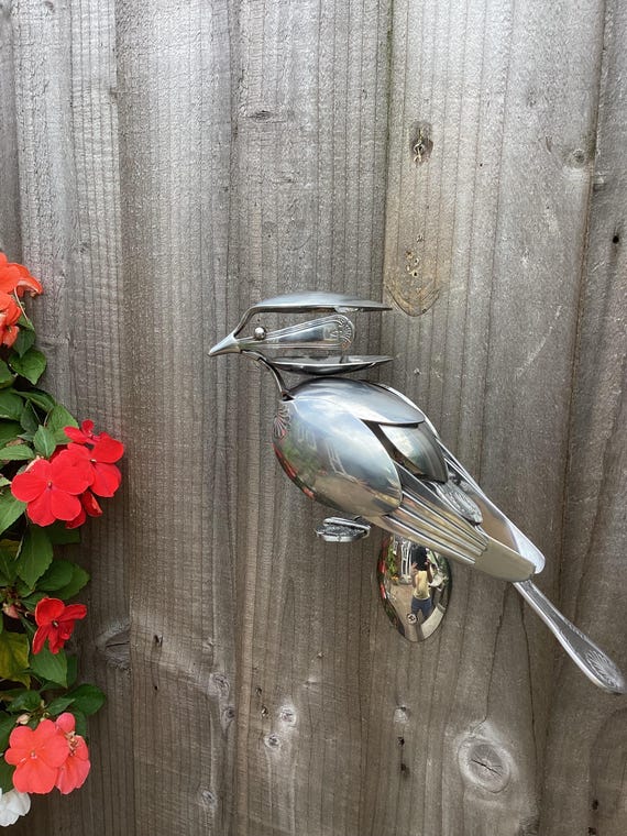 Upcycled Silverware Bird Sculpture: Welded Metal Art