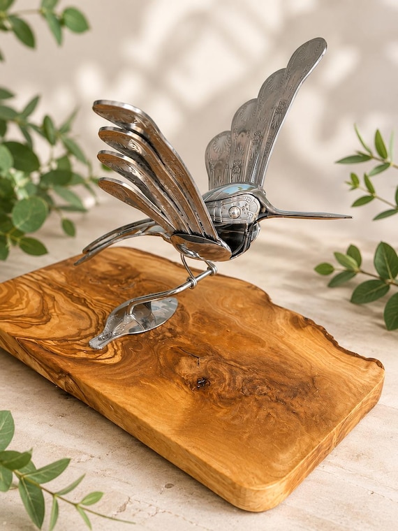 Free USA Shipping; Table top Cutlery bird, hand-made from upcycled silverware, wall art, bird figurine, spoon artwork,