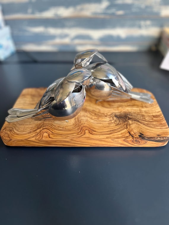 Cutlery Bird Sculpture – Handmade Recycled Silverware – Garden or Home Decor: Handmade Metal Figurine