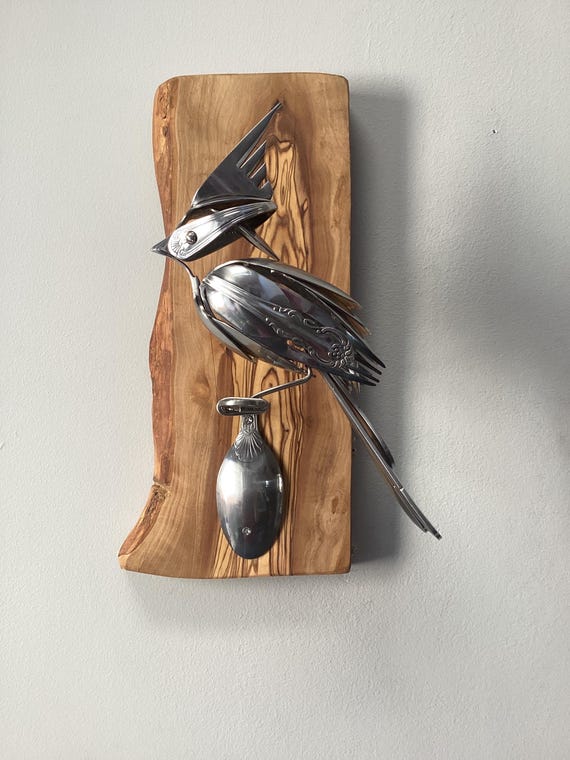 A Cardinal Bird hand made from upcycled cutlery, wall art, spoon art, bird figurine, home gift, Contemporary wall art bird sculpture