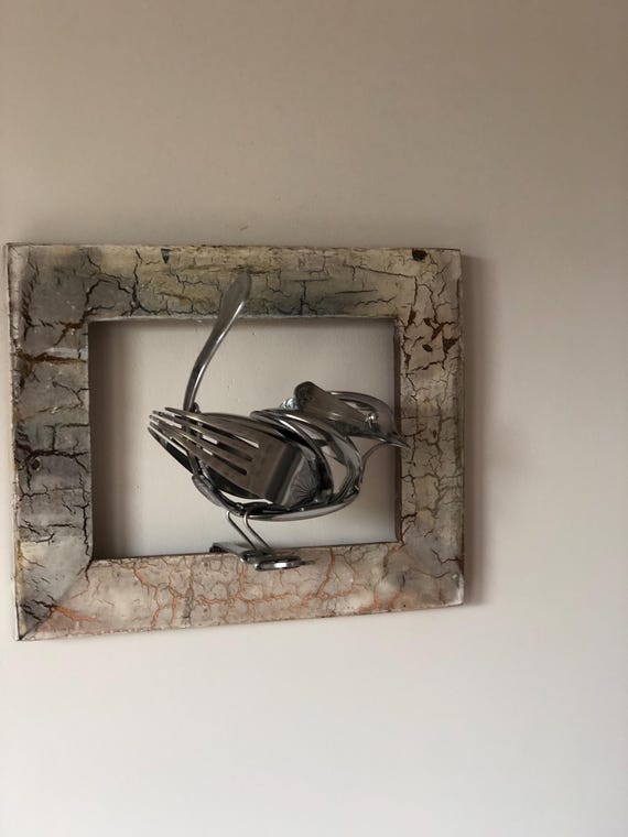 Handcrafted Stainless Steel Wren Sculpture: Vertical Tail Feather Metal Art