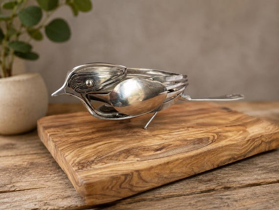 Cutlery Bird Sculpture – Handmade Recycled Silverware – Garden or Home Decor: Handmade Metal Figurine