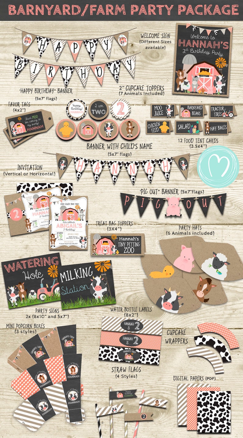 Party Package Farm Animals Birthday Party Barnyard Etsy