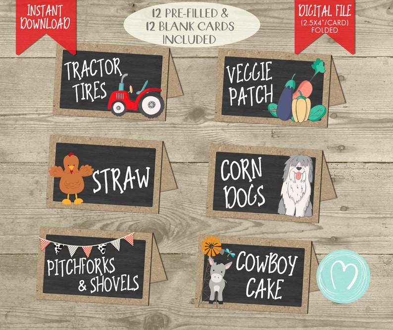 farm animals birthday party food labels tent cards