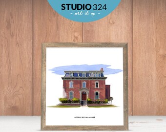 Digital Watercolor Art Print of the George Brown House in Toronto, Travel Poster Souvenir Made in Canada as Home Decor Gift