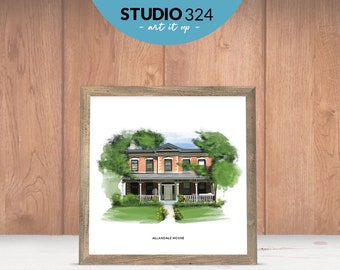 Impression d’aquarelle numérique d’Allandale Home à Toronto, Souvenir d’affiche de voyage fabriqué au Canada comme cadeau home decor