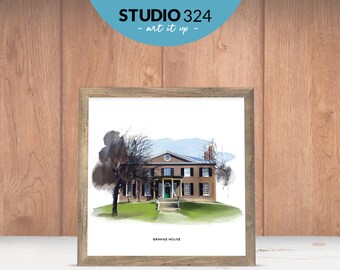 Digital Watercolor Art Print of the Grange House in Toronto, Travel Poster Souvenir Made in Canada as Home Decor Gift