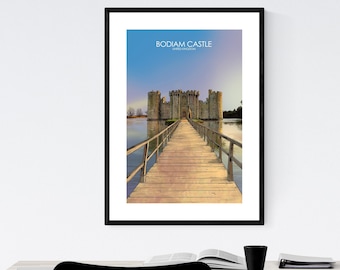 UK Bodiam Castle Wall Art Print | Digital Illustration of a Travel Poster for Your Home Decor, UK Travel Souvenir