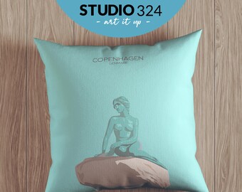 Copenhagen Travel Art Pillow as Home Accessory for Home Decor, Danish Travel Souvenir Gift, Illustrated Cushion Cover & Pillowcase