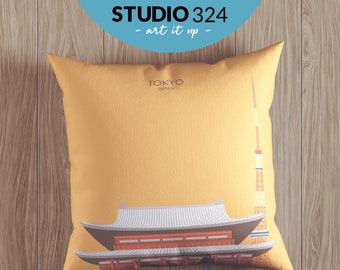 Tokyo Throw Pillow and Decorative Cushion as Home Decor Accessory, Japan Travel Souvenir Gift, Colorful Cushion Cover & Pillowcase