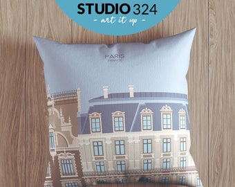 Paris France Travel Art Pillow as Home Decor Accessory, French Travel Souvenir Gift, Illustrated Cushion Cover & Pillowcase from France