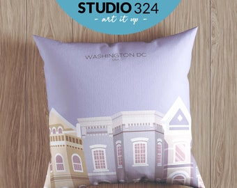 Washington DC Travel Art Pillow as Home Decor Accessory, American Travel Souvenir Gift, Illustrated Cushion Cover & Pillowcase from USA