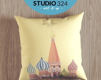 Moscow Russia Throw Pillow and Decorative Cushion as Home Decor Accessory, Russia Travel Souvenir Gift, Colorful Cushion Cover & Pillowcase