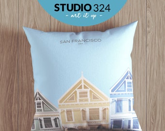 San Francisco USA Travel Art Pillow as Home Decor Accessory, American Travel Souvenir Gift, Illustrated Cushion Cover & Pillowcase from USA