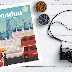 London travel poster, retro London print, London wall art, London poster, travel wall art, retro wall art, vintage London print
