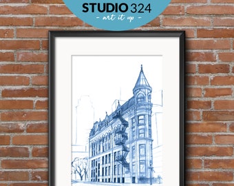 Toronto Gooderham Building, Landmark Art Print, Hand Drawn Architecture Sketch, Wall Art Print, Toronto Travel Souvenir, Wall Hanging Gift