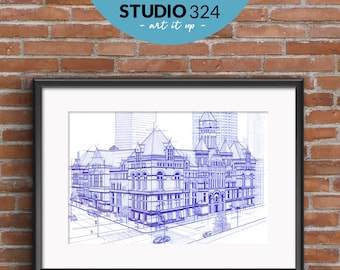 Toronto Old City Hall, Landmark Art Print, Hand Drawn Architecture Sketch, Wall Art Print, Toronto Travel Souvenir and Home Decor Gift