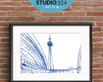 Toronto CN Tower, Landmark Art Print, Hand Drawn Architecture Sketch Art, Wall Art Print, Toronto Travel Souvenir, Home Decor Gift
