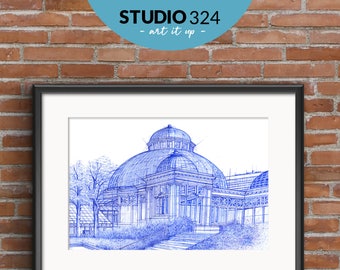 Toronto Allan Gardens Landmark Art Print, Landmark Architecture Sketch Drawing and Wall Art Print, Toronto Travel Souvenir and Gift