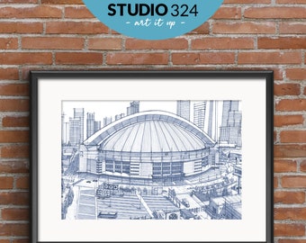 Rogers Centre Sky Dome Art Print, Landmark Architecture Sketch Drawing and Wall Art Poster, Toronto Travel Souvenir and Gift