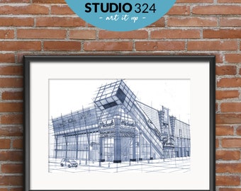 Toronto Scotiabank Theatre, Landmark Art Print, Hand Drawn Architecture Sketch, Wall Hanging Art Print, Toronto Travel Souvenir & Gift