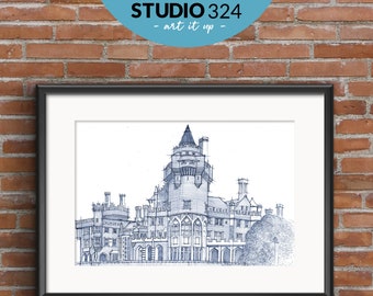 Toronto Casa Loma, Landmark Art Print, Hand Drawn Architecture Sketch, Wall Hanging Art Print, Toronto Travel Souvenir & Home Decor Gift