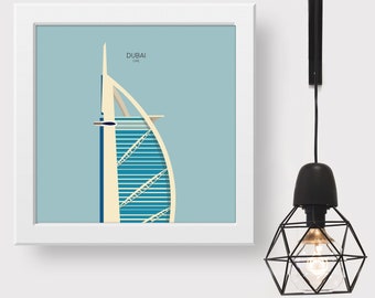 Dubai Minimalist Travel Art Print- Dubai Travel Poster Souvenir Gift from UAE, Architecture Print