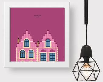 Bruges Belgium Minimalist Travel Art Print, Snippet of the City's Architectural Detail, Souvenir Poster Gift for Home Decor from Belgium