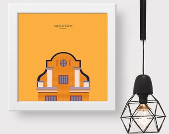 Stockholm Sweden Minimal Travel Art Print, Sweden Travel Souvenir, Minimalist Art Print Travel Poster with Architectural Detail