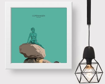 Copenhagen Minimalist Travel Art Print, Snippet of the City's Famous Landmark and Sculpture, Danish Souvenir Poster Gift for Home Decor